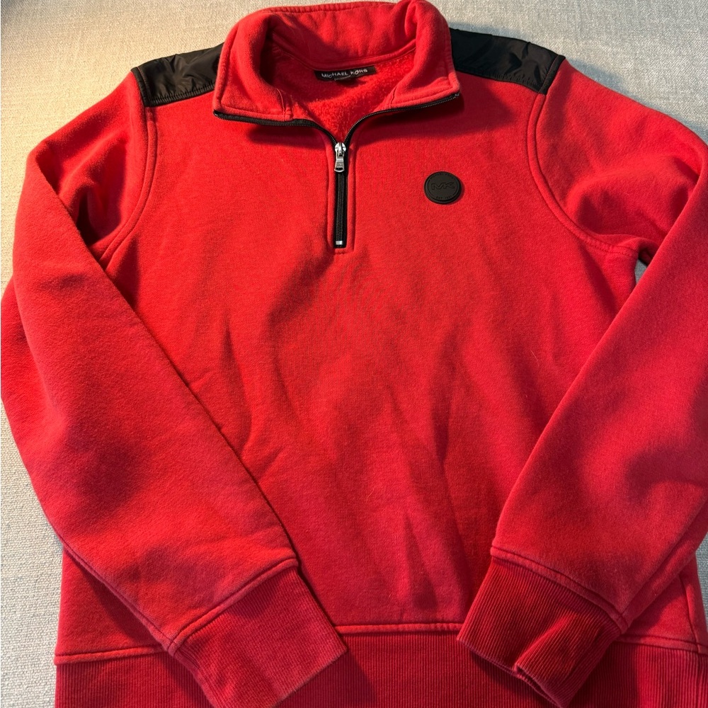 Michael Kors Men’s Red Half-Zip Fleece with Black Shoulder Panels
